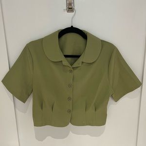 JING Crop Green Button Up